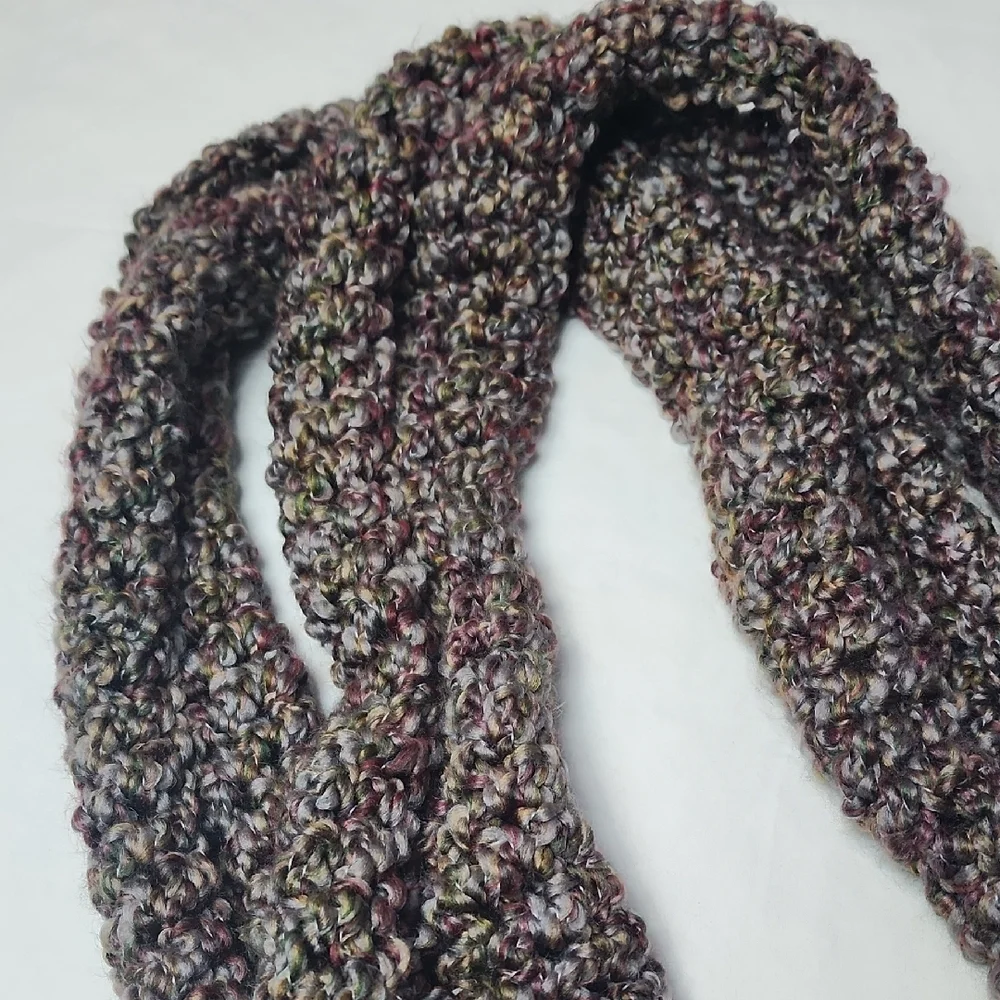 Chunky Crocheted Infinity Scarf in Multicolor Earth Hues Handmade